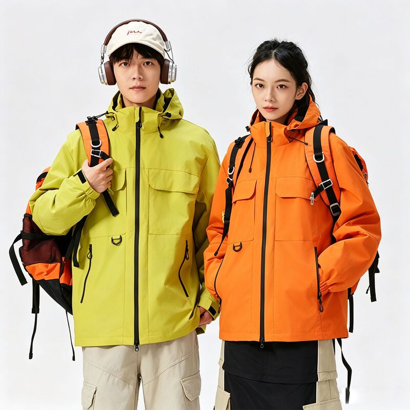 Outdoor 3-in-1 0.05kg piece set women's dopamine jacket, detachable windproof, waterproof, and warm jacket for couples Outdoor 3-in-1 0.05kg piece set women's dopamine jacket, detachable windproof, waterproof, and warm jacket for couples