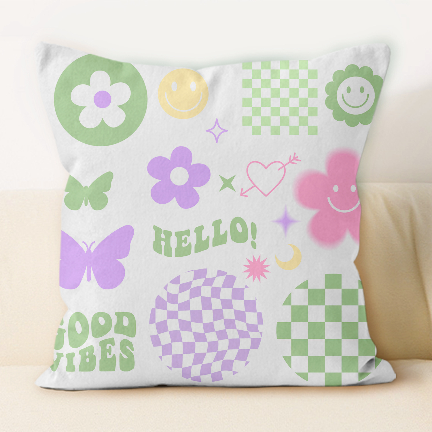 Almohada vaporwave estilo ins para niñas, cojín moderno para sofá de casa, almohada cuadrada de felpa para oficina, venta al por mayor