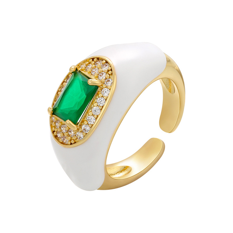 Stoving Varnish Design Vintage Color Drop Oil Zircon Emerald Opening Adjustable Copper Ring Wholesale Nihaojewelry