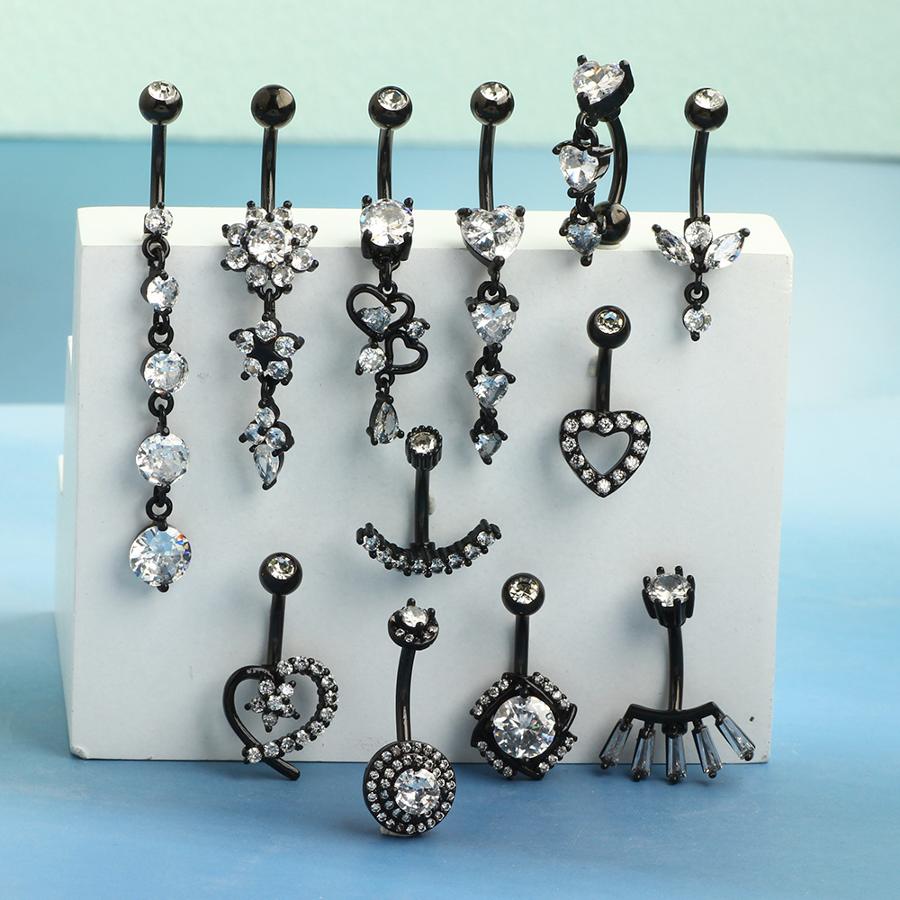 5g Weight 1 Piece Belly Rings Simple Style Heart Shape Metal Inlay Zircon