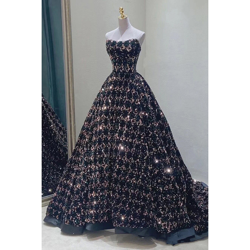 Đầm dạ hội dáng dài không dây đính sequin cao cấp — Màu trong hình, Hình ảnh màu đuôi cá