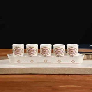佛具用品无字莲花供奉杯三连杯浮雕佛堂酒杯摆件白色祭拜供具