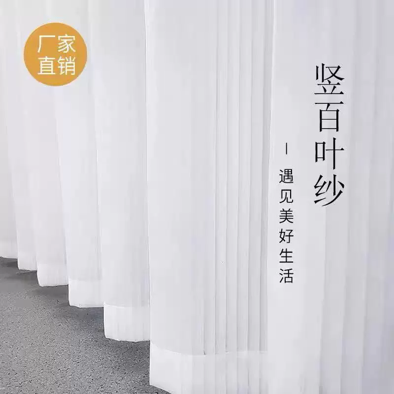跨境新款遮光白纱百叶窗帘透光不透人成品门帘客厅纱帘卧室遮挡帘