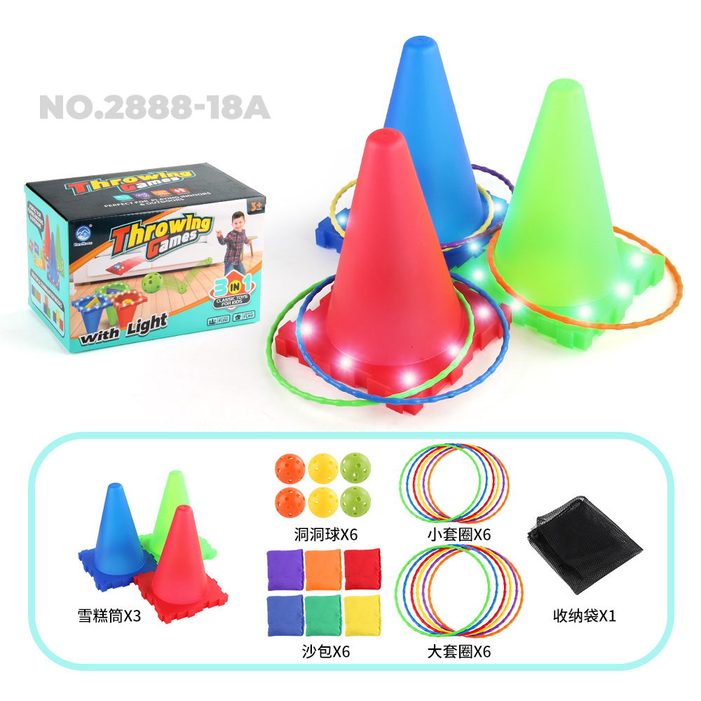 Juguete de lanzamiento casual para niños, anillo de anillo, anillo de tubo de helado luminoso de plástico, juego de sacos de arena de entrenamiento de integración sensorial al aire libre