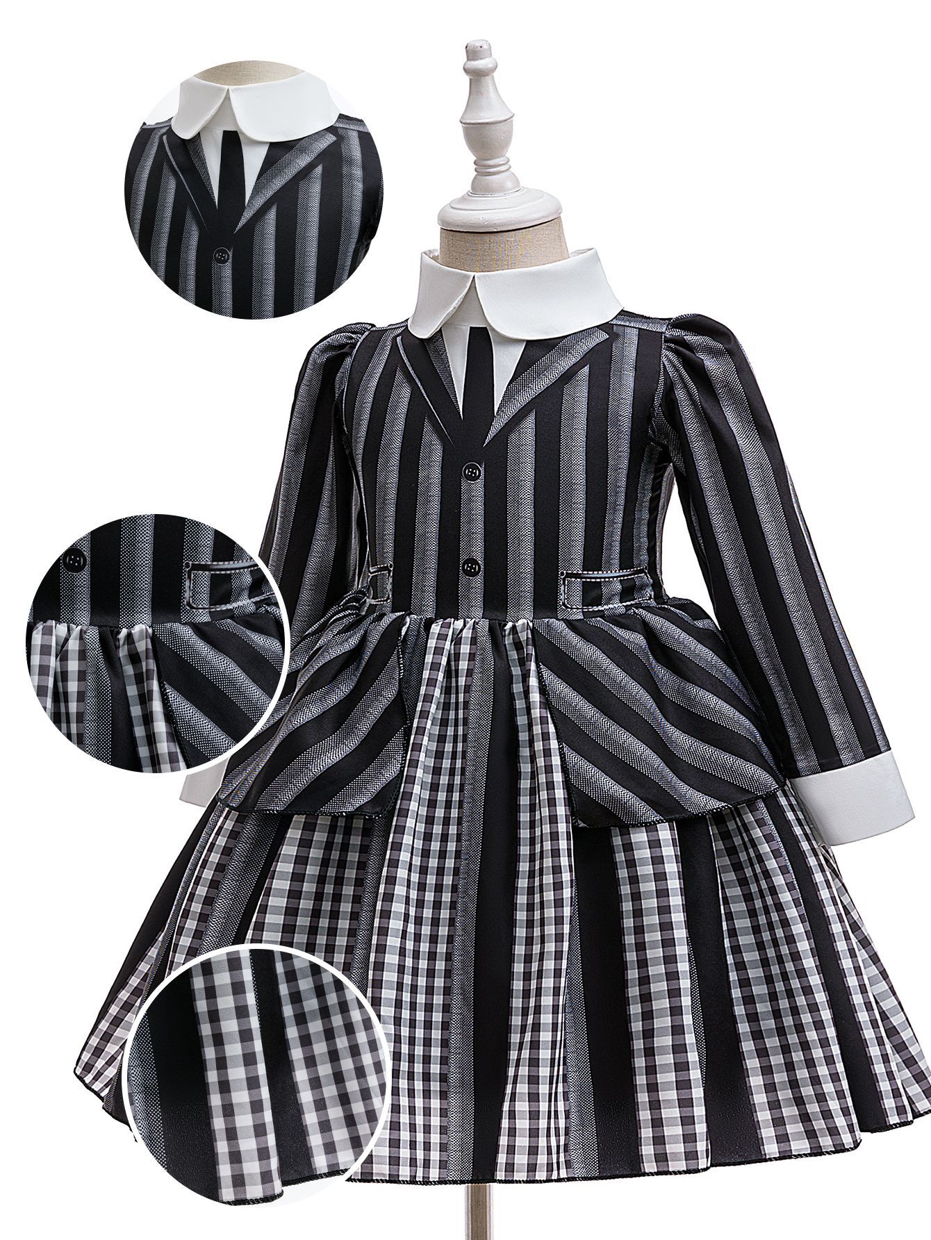 Miércoles Cosplay uniformes escolares a rayas negras vestidos de niñas Cosplay de Halloween La familia Adams