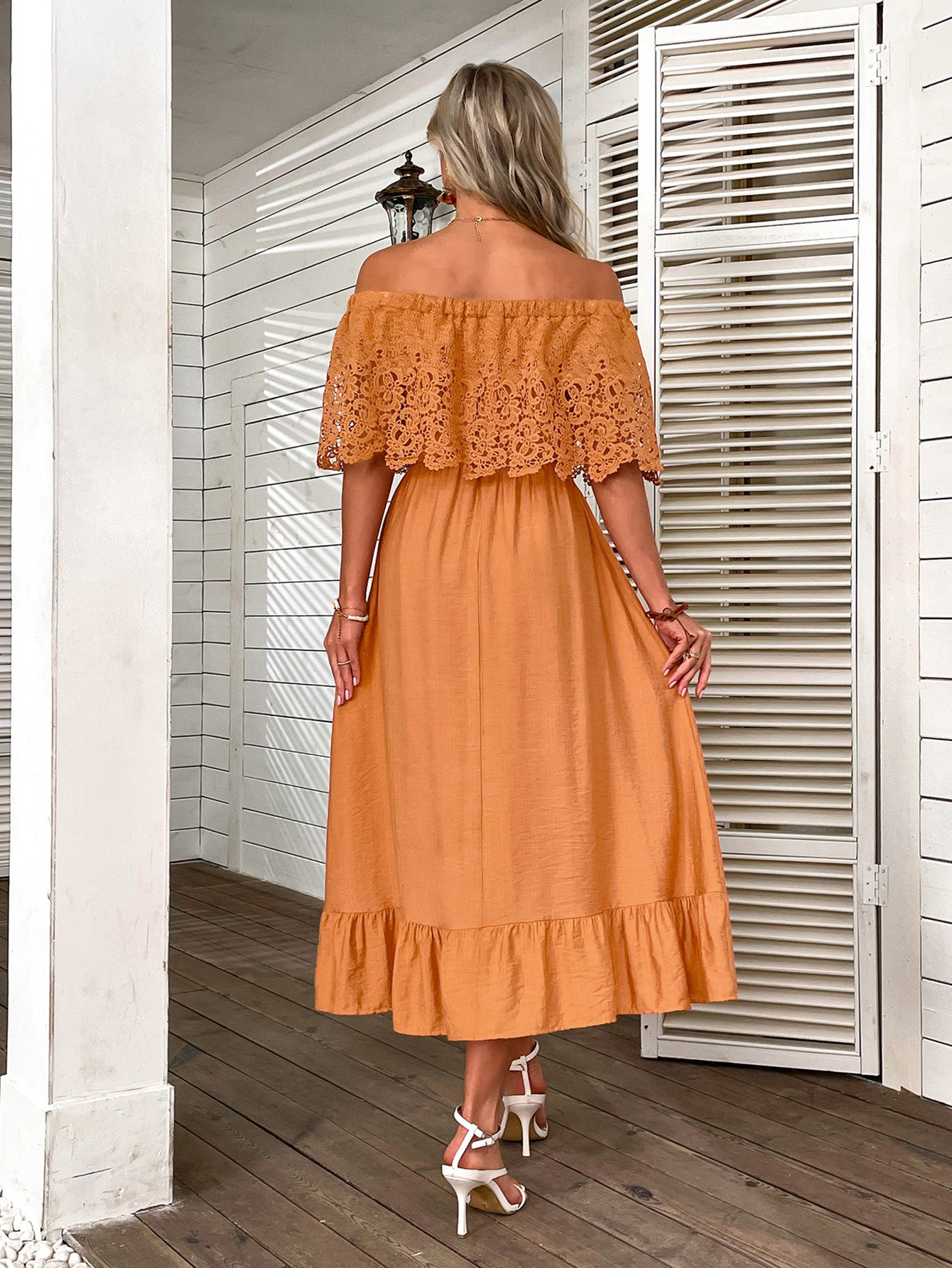 Women's Swing Dress Simple Style Boat Neck Hollow Out Half Sleeve Solid Color Maxi Long Dress Holiday Daily display picture 13