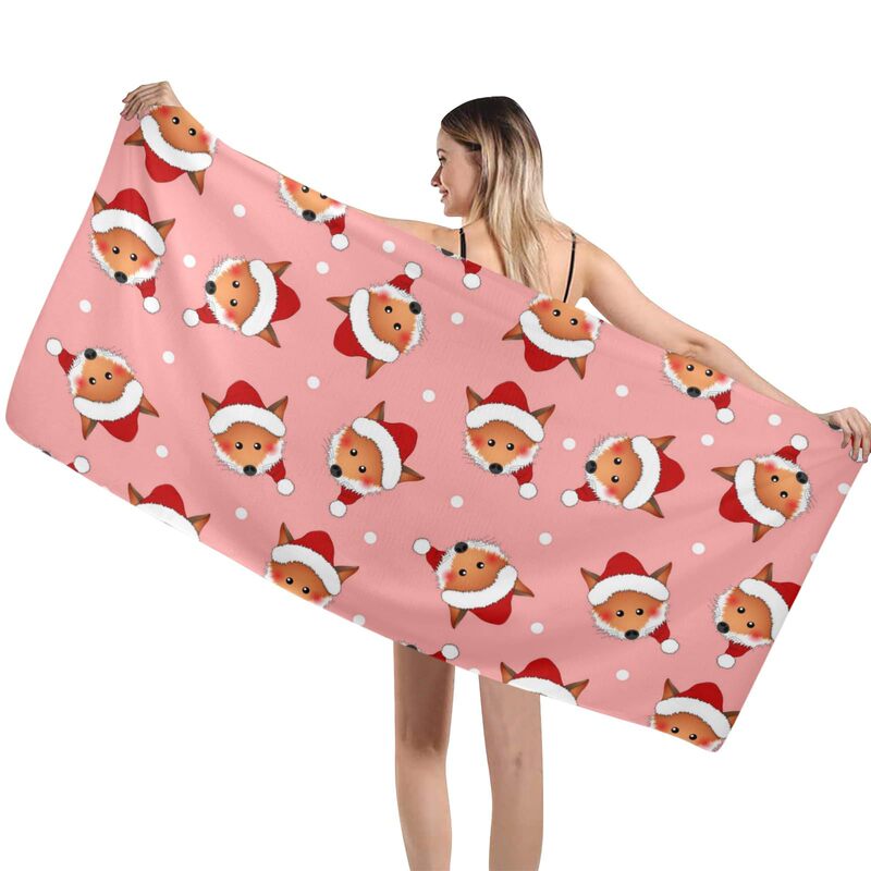 Red Fox Santa Beach Towel Thin Quick-drying Super Absorbent Super Large Lightweight Towel Microfiber Travel Sports