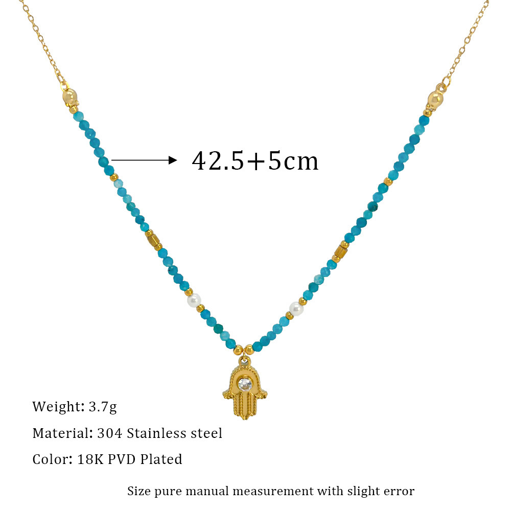 304 Stainless Steel, Natural Stone Chain Material Elegant Geometric 304 Stainless Steel Natural Stone Beaded Chain Cable Chain Pendant Necklace In Bulk
