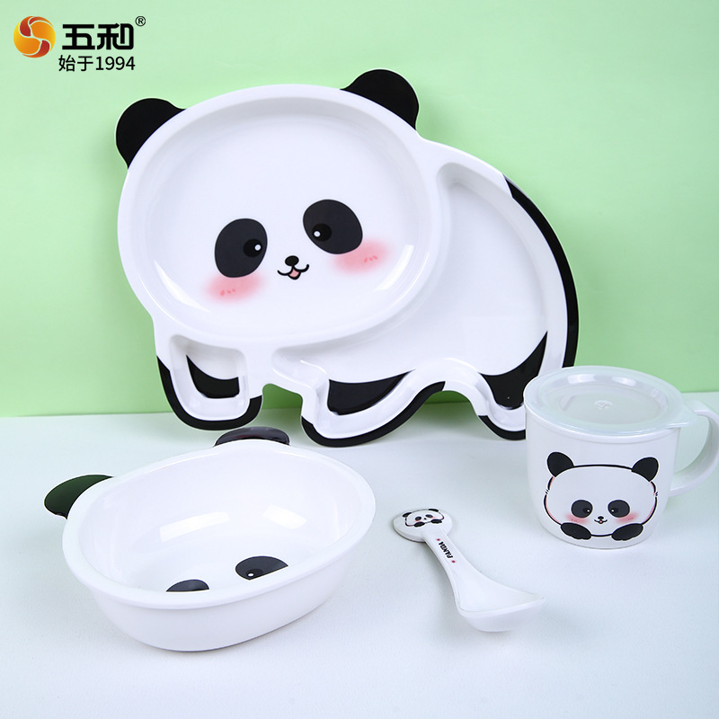 Cross-Border Cartoon Kidsren's Tableware Cute Panda Rice Bowl Dinner Plate Home Ins Baby Tableware Dinner Plate Water Cup Wholesale