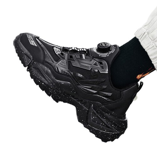 Men's Summer Mech Rotating Button Dad Shoes Trendy Teenage Student Black No Laces Sports Shoes