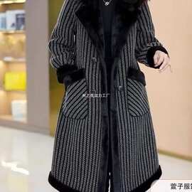 高级感加绒加厚小香风外套女2025冬季新款洋气显瘦中长款毛呢大衣
