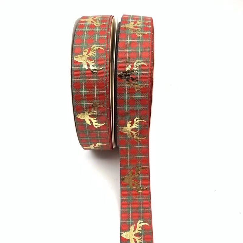 2,5 CM hilo de cinta de Navidad dorado cinta ELK Santa Claus decoración caja de regalo embalaje cinta de impresión lote