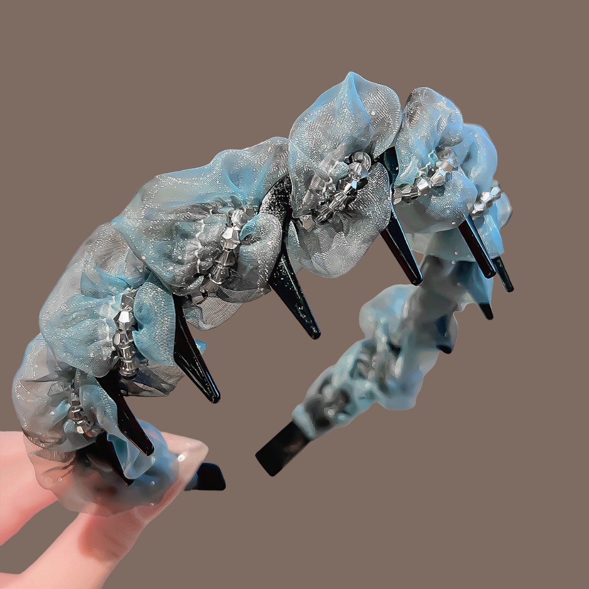 Blue smudged mesh diamond headband
