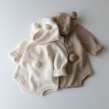 24春季新款韩版婴儿哈衣ins风小熊造型儿童针织毛衣宝宝连体衣