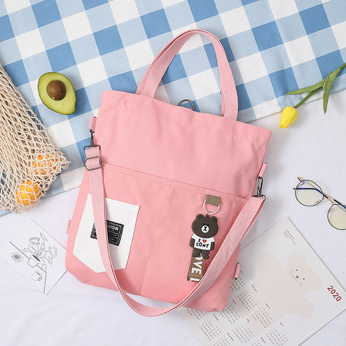 Little Bear Doll Bag Trendy New Korean Canvas Women's Bag Large Capacity Cute Bear Student Shoulder Diagonal Portable Canvas Bag