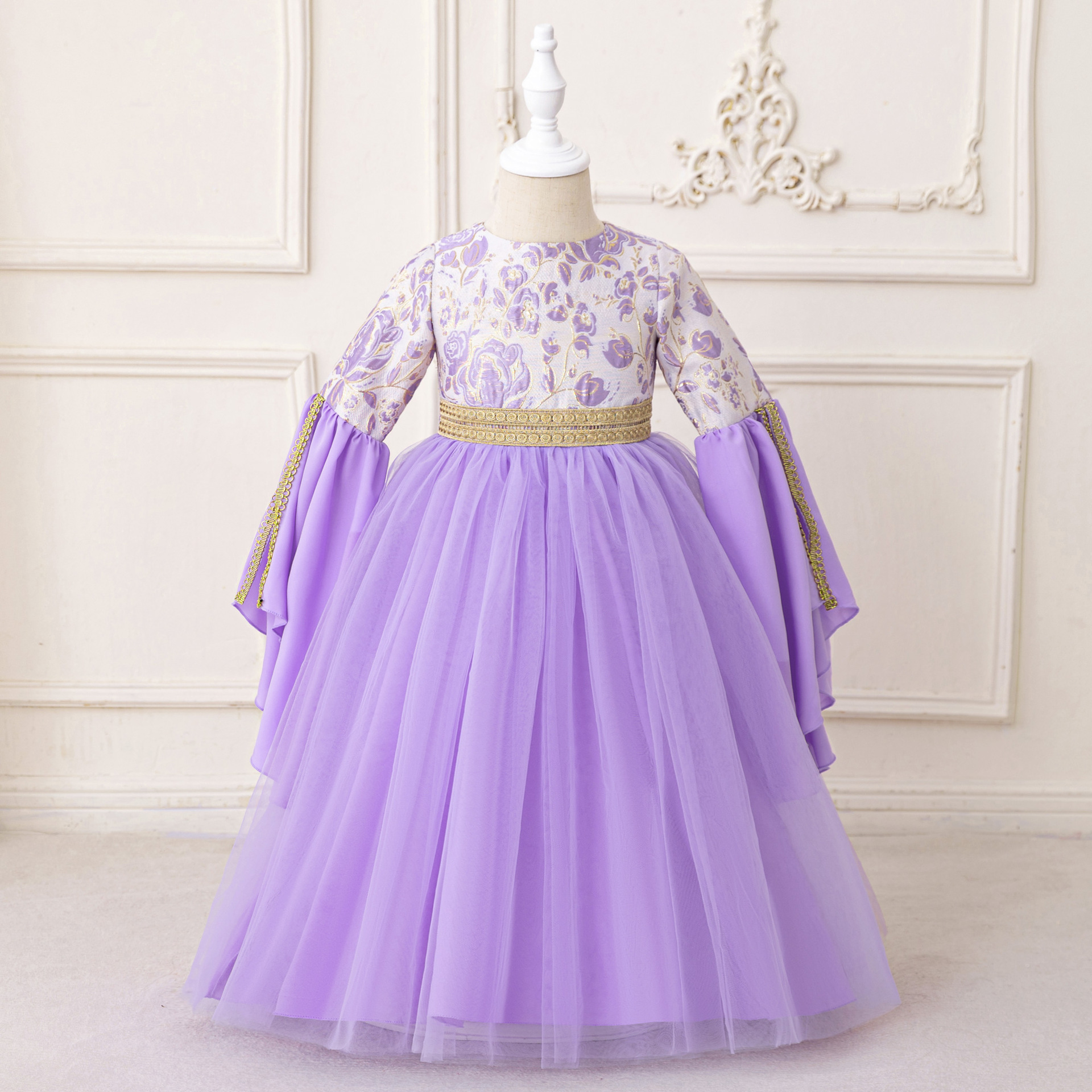 Nuevo Amazon transfronterizo vestido de princesa de manga larga vestido de vacaciones vestido de niños vestido