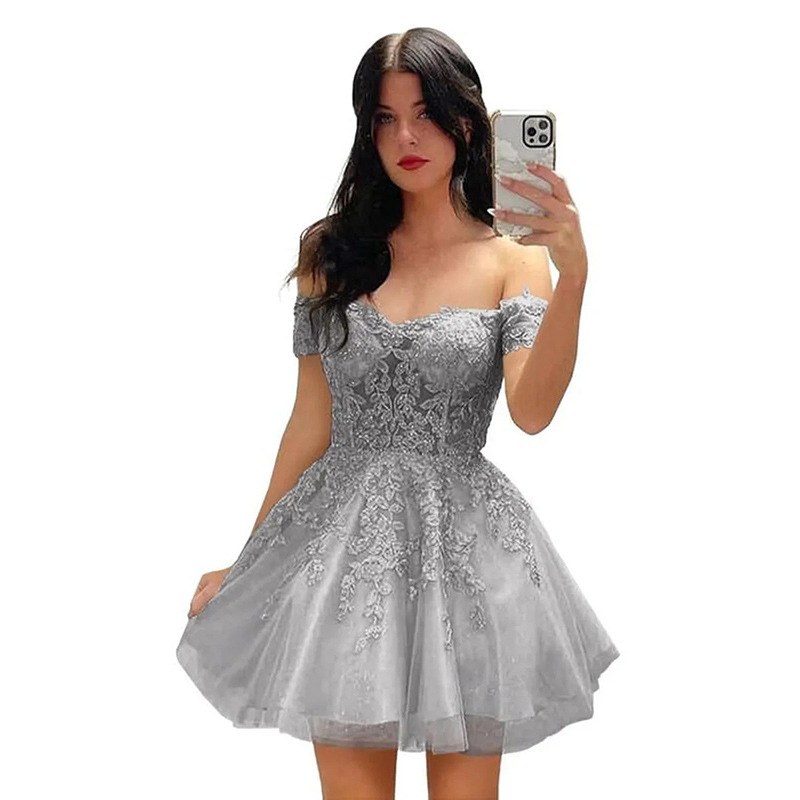Vestido de noche corto de graduación para mujer, estilo A-line, novedad 2026, vestido de cóctel con hombros descubiertos, estilo princesa, suministro transfronterizo