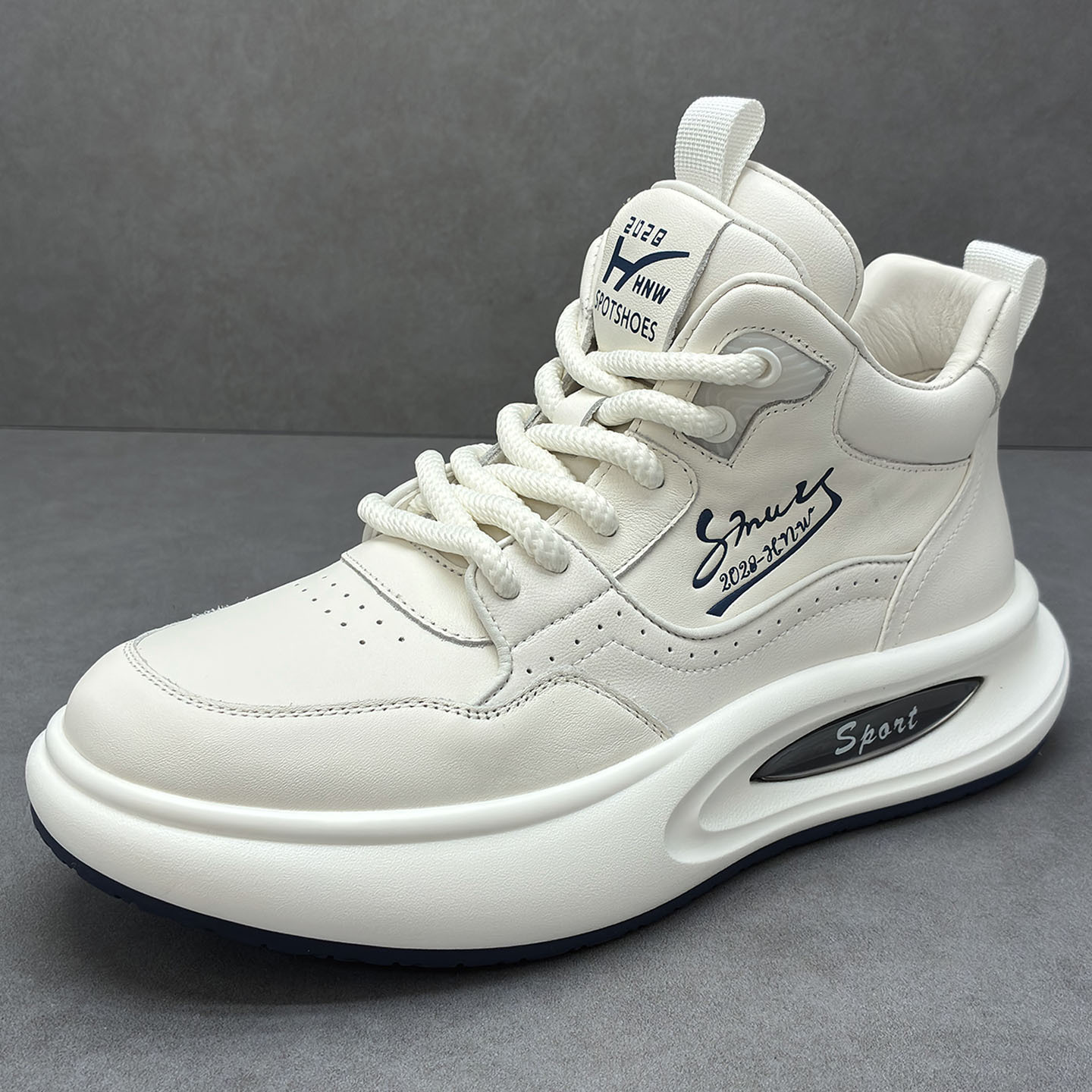 High-Top Shoes for Men, Autumn and Winter New Thick-Soled Trendyy Versatile Casual Shoes for Men, Genuine Leather Sports White Shoes 812