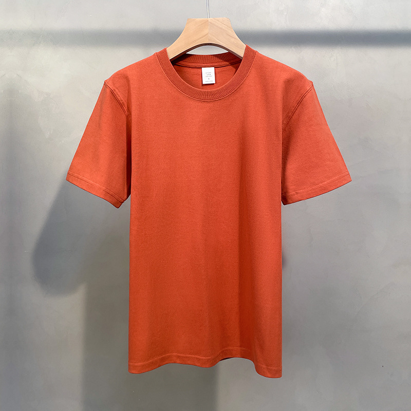 280g Camiseta de algodón pesado blanco y negro camisa base de hombres y mujeres color sólido cuello redondo manga corta estudiante calle logotipo imprimible Suelto