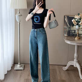 2025夏季新款洋气时尚设计感亮片字母圆领短袖牛仔裤套装T恤女装