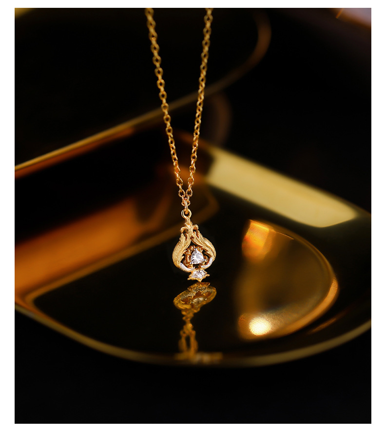 Collana in argento sterling retrò leggera di lusso con zirconi, stile ins, pendente con separazione avanzata dei colori, catena per il collo_voghion.com