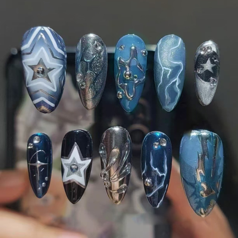 Three-Dimensional Line Cat Eye Ripple Starry Sky Deep Sea European and American Style Removable Manicure 24 Pieces Press on Nails Three-Dimensional Line Cat Eye Ripple Starry Sky Deep Sea European and American Style Removable Manicure 24 Pieces Press on Nails