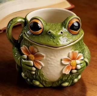 跨境便携式热销新款Frog Flower Mug萌趣可爱青蛙花卉图案马克杯