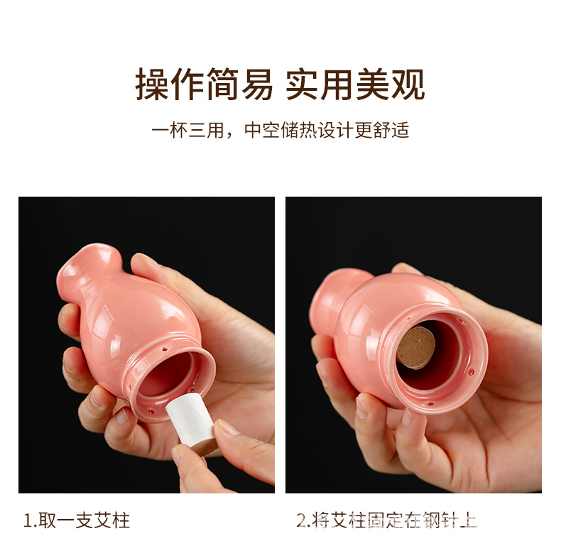 Ceramic Moxibustion Jar with Cloth Cover Portable Ai Jiu Warming Tool for Home and Spa Use White Single Jar in use
