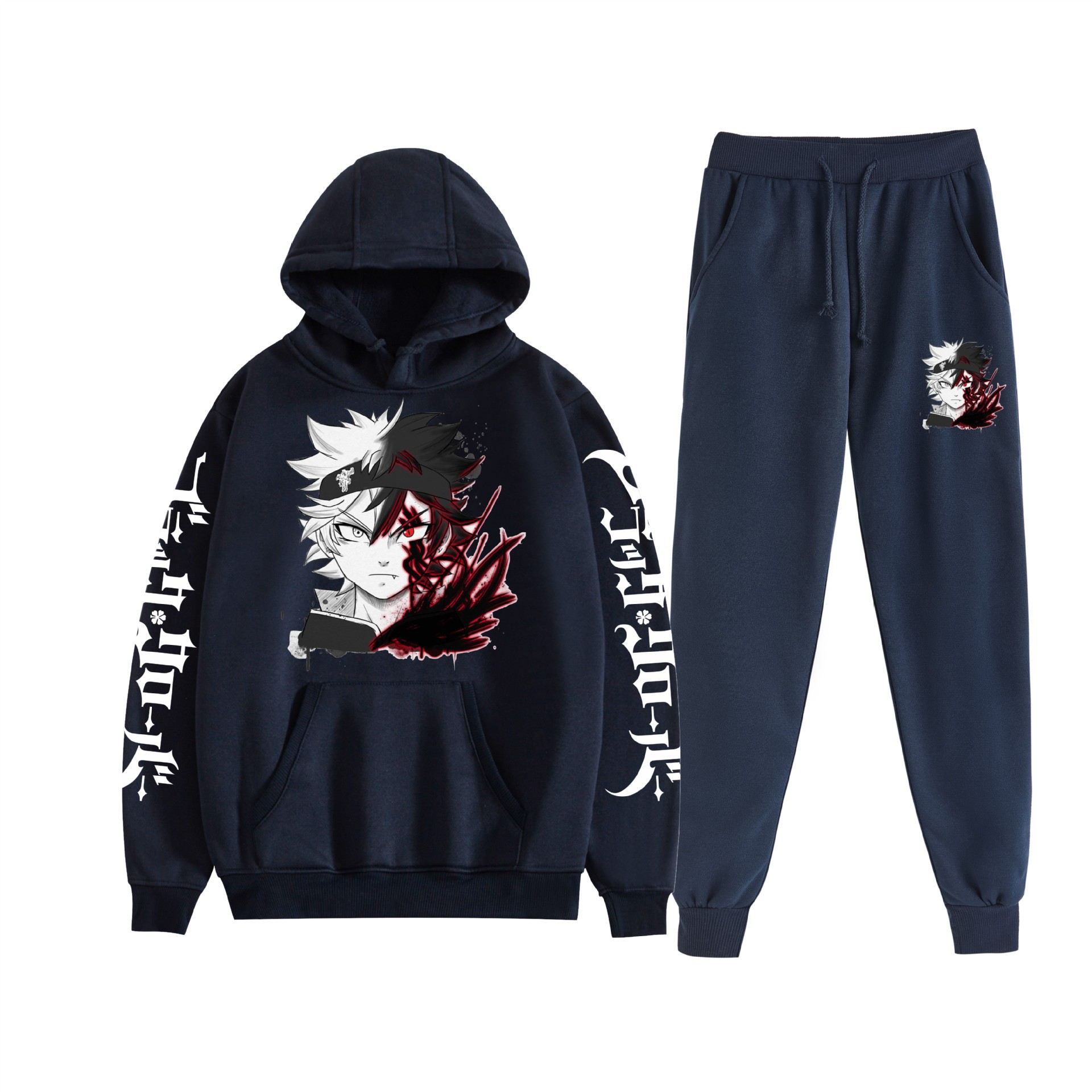 Comercio exterior nuevo estilo riman negro trébol de cuatro hojas Black Clover suéter con capucha corsés traje de dos piezas