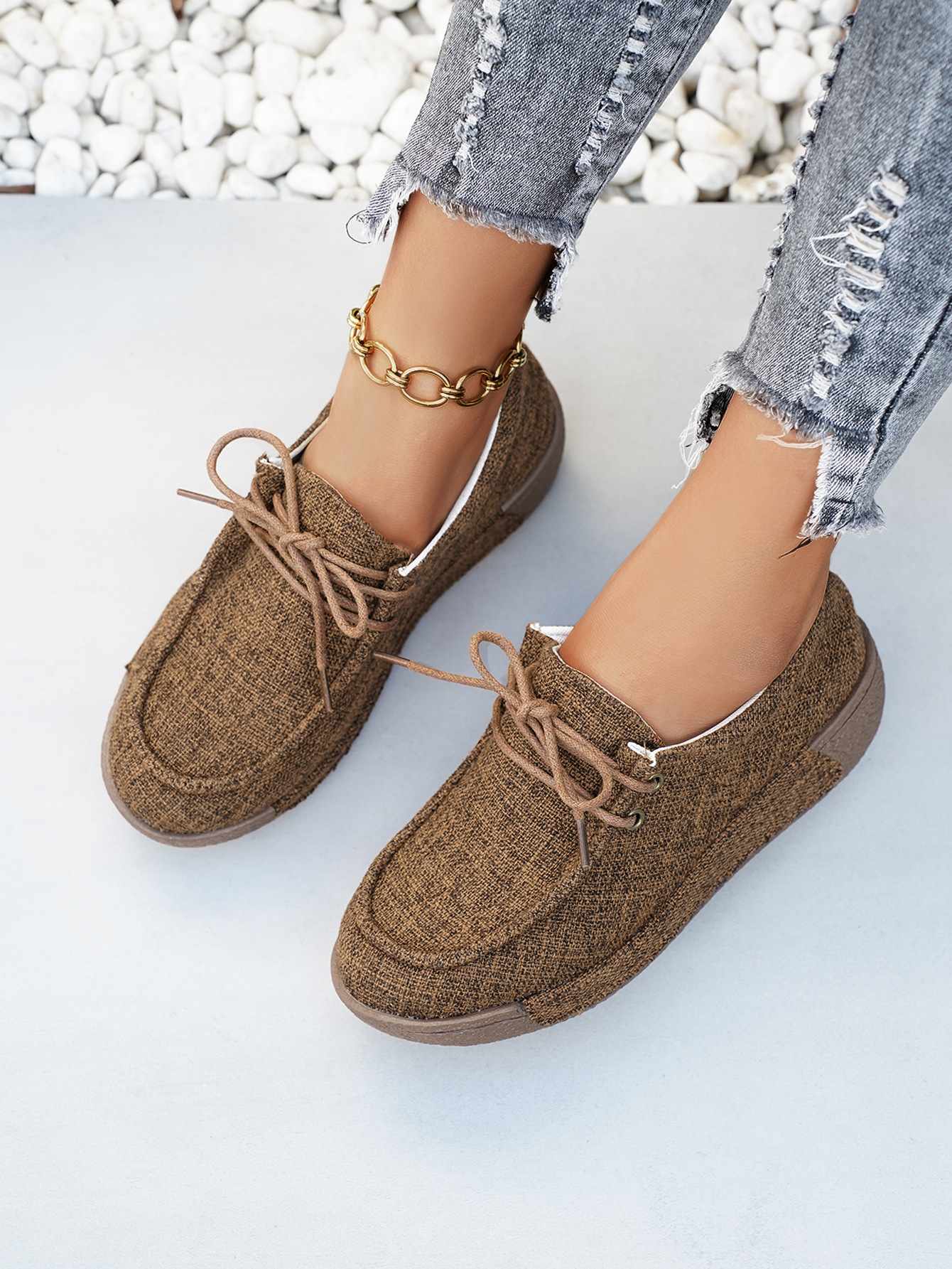 Damen Denim Schnürschuhe Mit Plateau Bequeme Freizeitschuhe_voghion.com