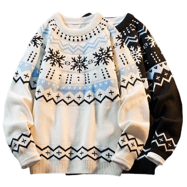 Explosiones transfronterizas de tamaño europeo gran tamaño Fair Island Jacquard jersey suéter hombre flocos de nieve Navidad otoño invierno fábrica de marea mayorista