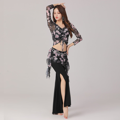 New autumn and winter belly dance plus size practice clothing set slit pants Indian dance slimming performance clothing
