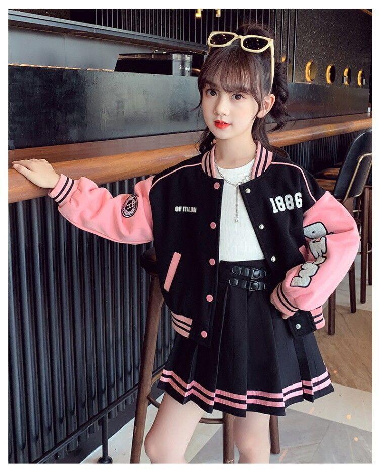 Mädchen-Frühlings- und Herbst-Sportset 2023, neue koreanische Version, Internet-Promi-Baseballjacke, Faltenrock, Kinder_voghion.com