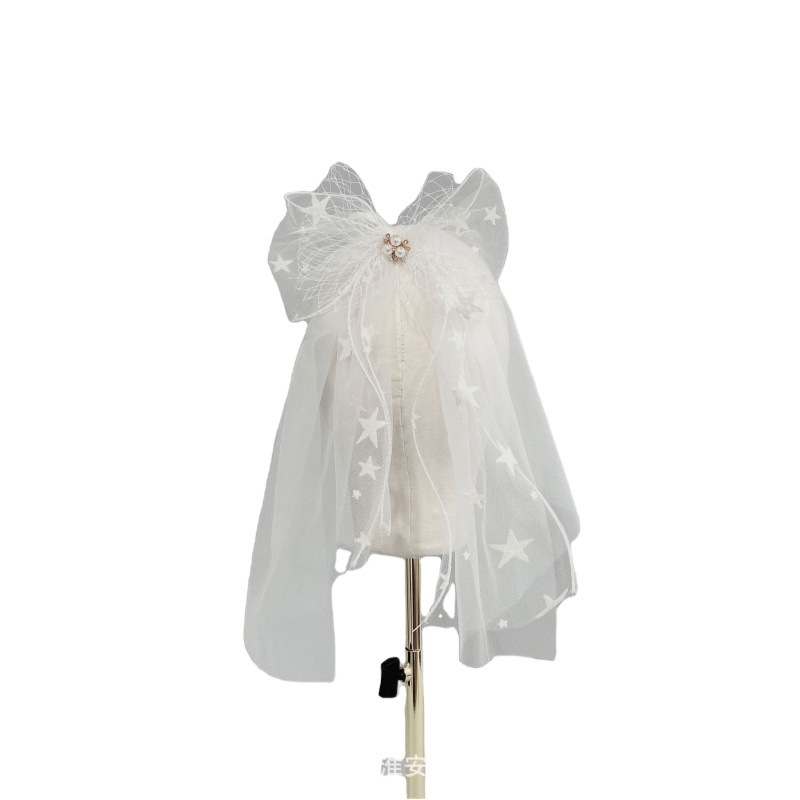 Tocado nupcial Super hadas malla pluma perla arco accesorios para el cabello velo corto Mori chica viaje fotografía accesorios de la boda
