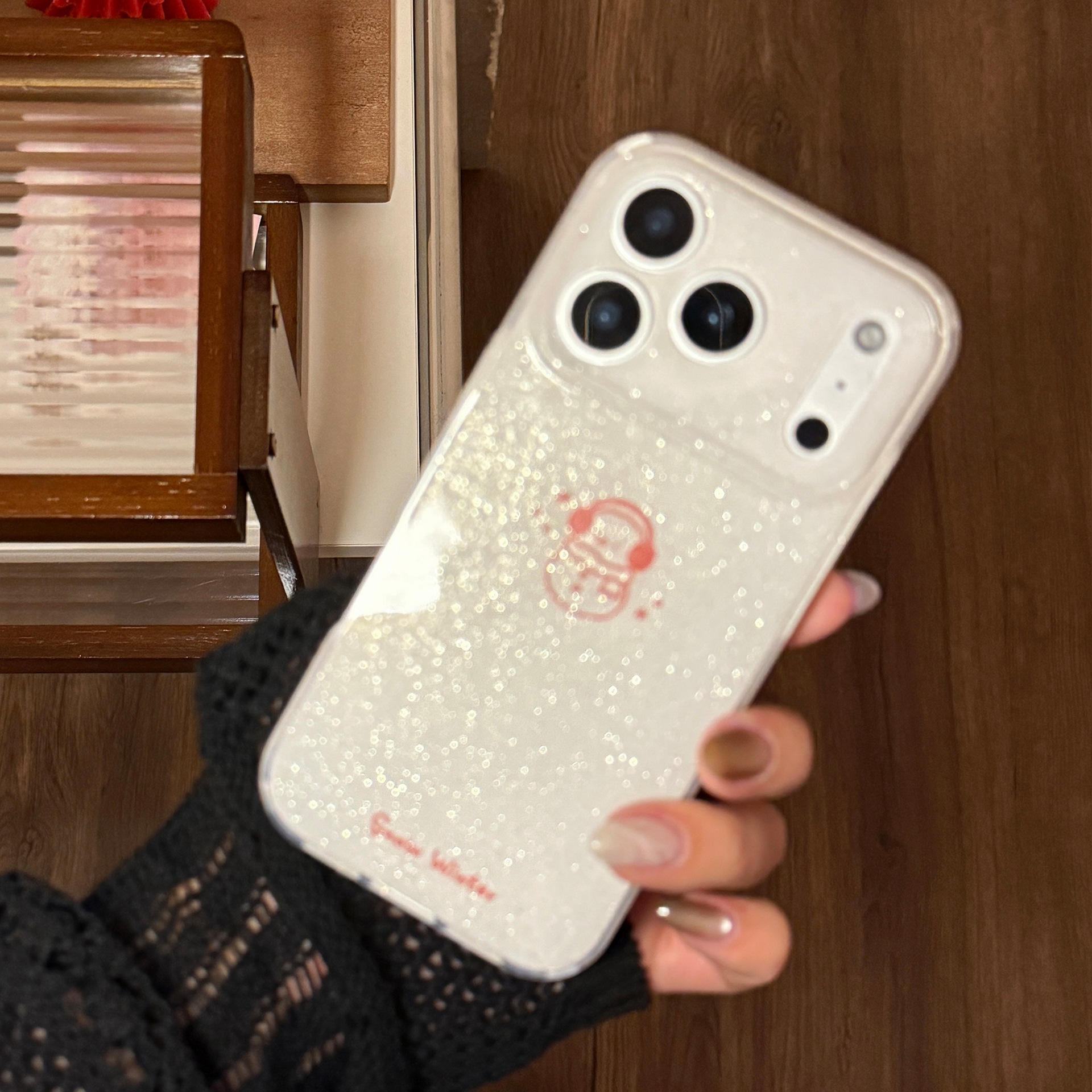 Protective Phone Case For Iphone With Glitter Winter Snowman Design_voghion.com