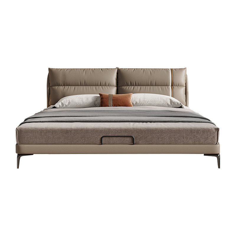 2023 nueva cama de cuero genuino italiano minimalista dormitorio principal cama 1,8 m moderno minimalista abajo bolsa suave cama doble