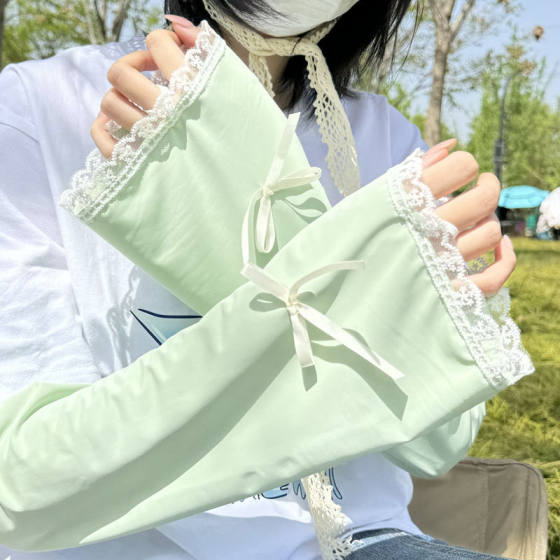Lace Sunscreen Sleeve Bow Cute All-match Sunscreen Solid Color Hand Sleeve Sleeve Driving UV Protection Arm Protection