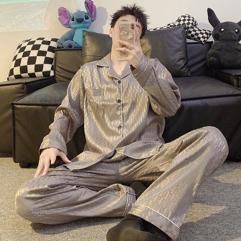 Pijamas de hombre primavera y otoño pantalones de manga larga de seda de hielo 2023 Nueva talla grande más tamaño ropa de hogar de seda real verano e invierno
