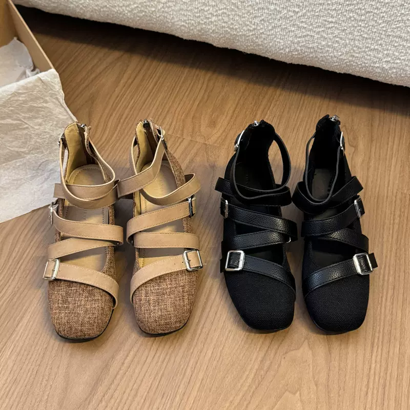 内增高复古玛丽珍鞋子女2025新款夏季一字扣带浅口方头配裙子单鞋