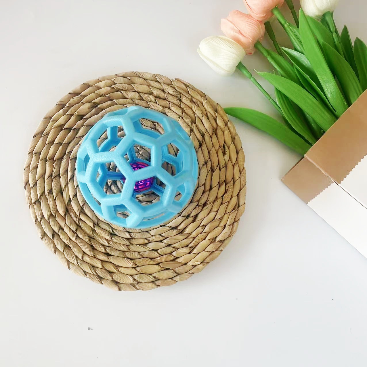 국경 간 인기 테디 코기 비숑 프리즈 개 장난감 중공 공 TPR 탄성 울리는 벨 공 애완 동물 장난감 공