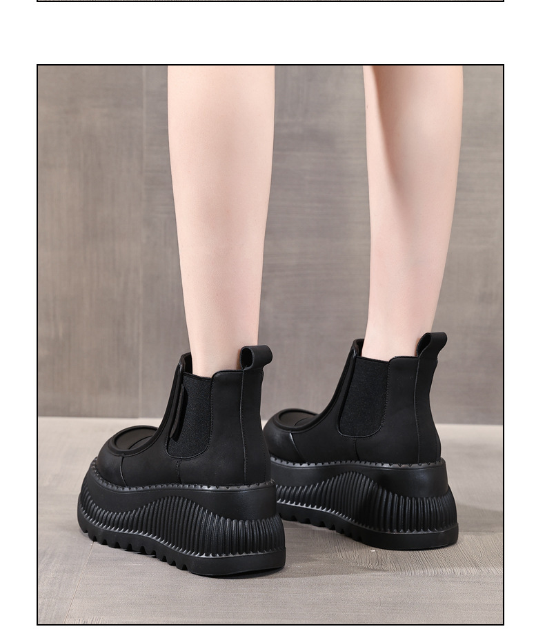 Boot Chelsea cổ thun đế dày tăng chiều cao nữ — Màu kaki lót nhung chi tiết 16