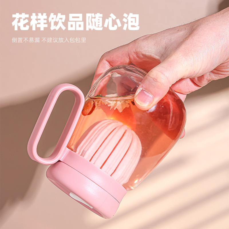 Large Capacity 500ml Glass Straw Cup Cute Creative Tea Flower Tea Cup Office Handle Beverage Water Cup