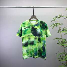 欧美休闲男女夏季新款OFF圆领短袖双纱满匹数码印花 平替跨境欧货