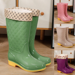 Rain Boots women's new fashion outdoor water shoes women's waterproof non-slip rain boots fleece-lined tendon sole rubber shoes overshoes 2022
