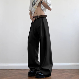 American High-End Deconstructed Black Trousers for Men in Summer New Niche Design Wide-Leg Drape Casual Long Trousers