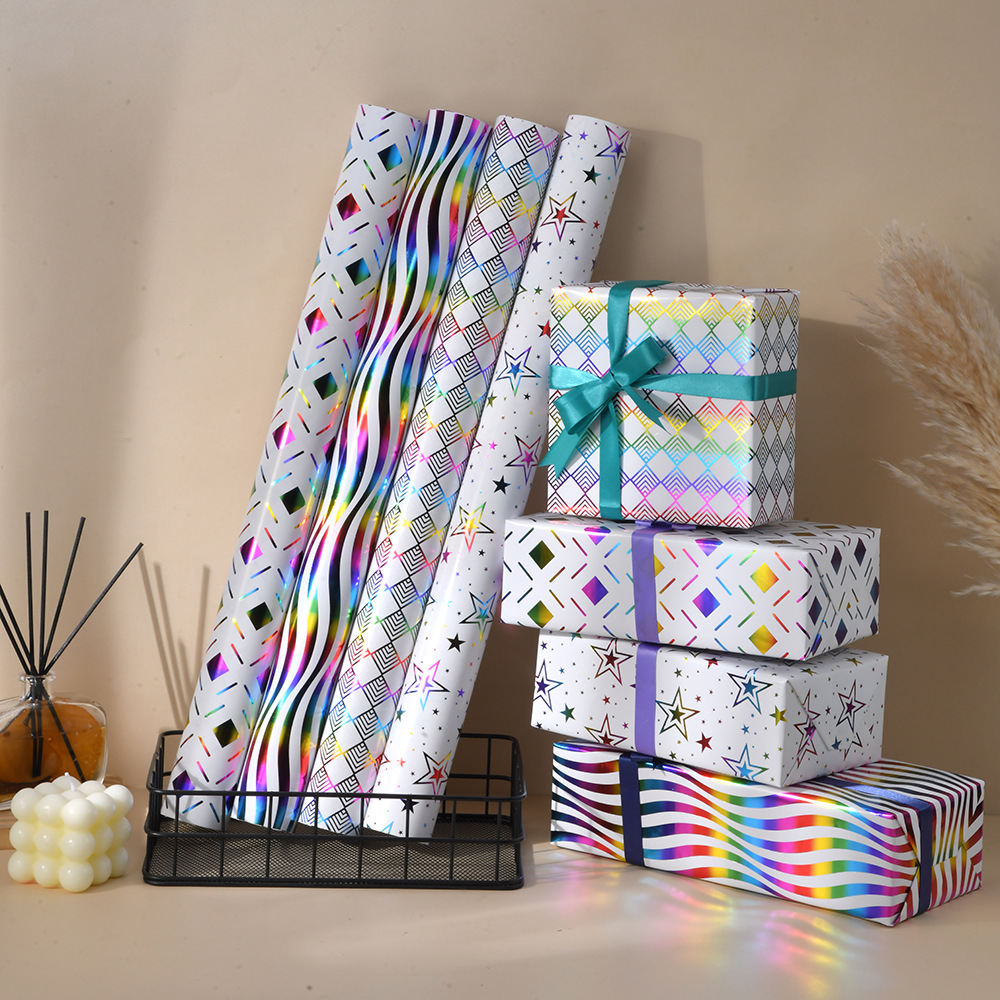 Venta caliente transfronteriza colorida serie dorado papel de regalo fiesta de cumpleaños papel de embalaje de vacaciones papel de embalaje de libro al por mayor