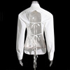 Lapel Long Sleeve Open Back Lace Solid Shirt Women