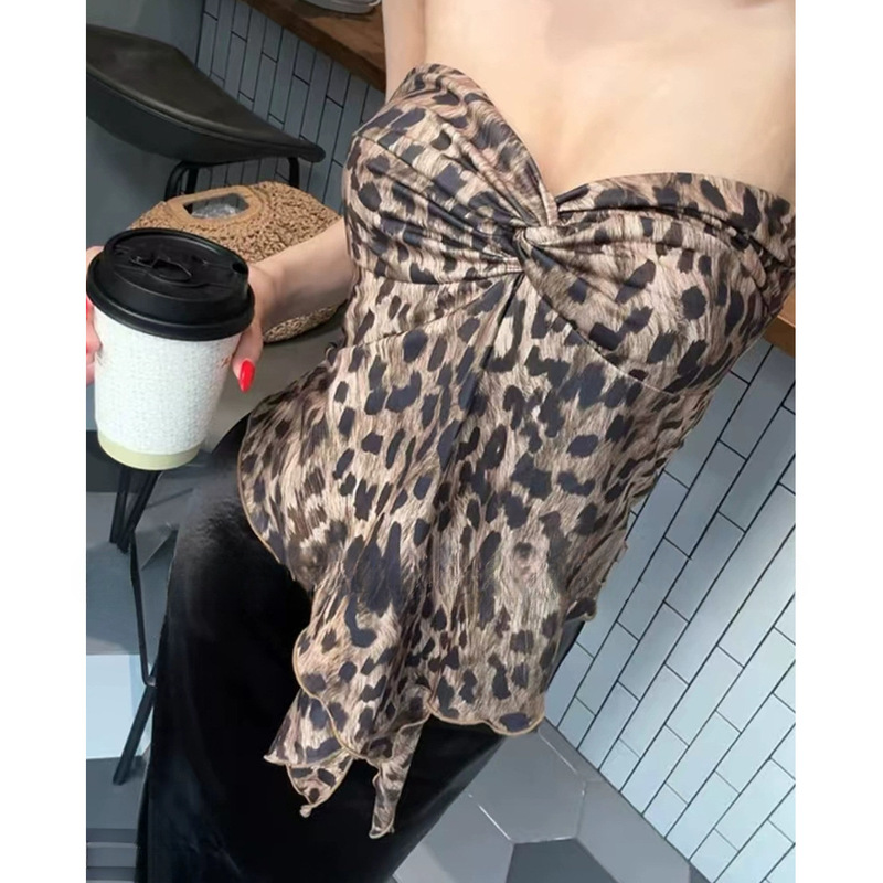 Pure Lust Style Sexy Hot Girl Leopard Print Tube Top Women's Summer Outer Wear Beautiful Design Sleeveless Beautiful Back Vest Trendy
