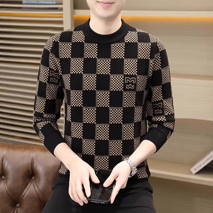 Imitation Mink Velvet Crewneck Sweater Men's Autumn and Winter Casual Base Sweater Fashionable Simple Handsome Pullover Sweater