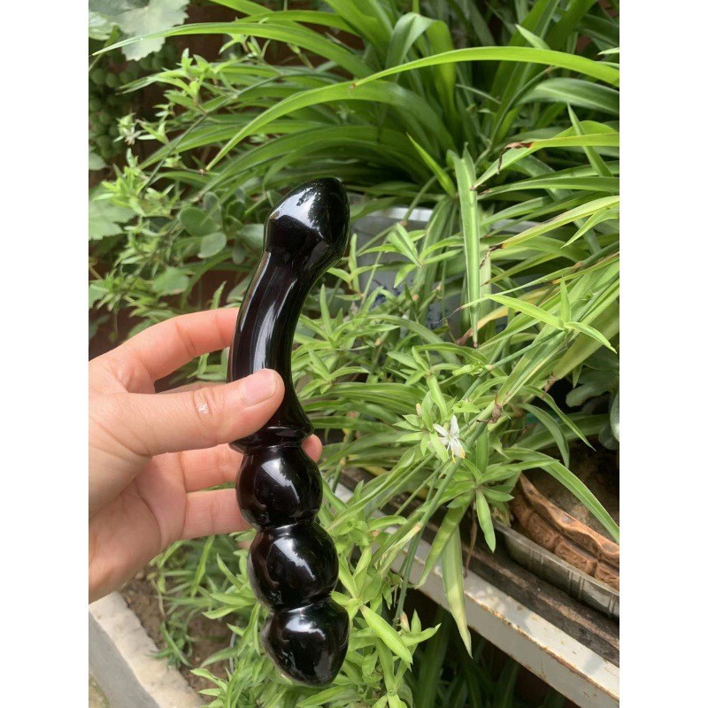 天然黑曜石水晶按摩棒原石雕刻打磨水晶摆件 图 2